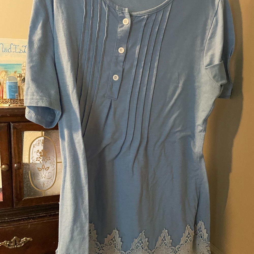 Blue Tunic with Lace Hem